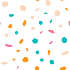 Confetti vector seamless pattern. Abstract festive background with colorful sprinkles and dots.