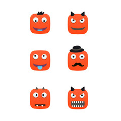 Red emoticons are a tomato with different emotions. 6 kinds of vector .
