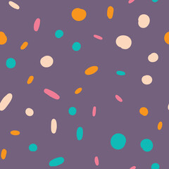 Confetti vector seamless pattern. Abstract festive background with colorful sprinkles and dots.