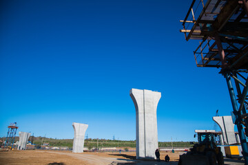 Construction of the interchange of a road bridge across the river