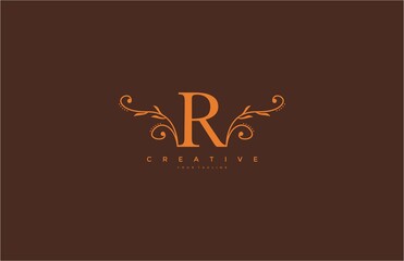 R Letter Graceful Floral Monogram Design Template