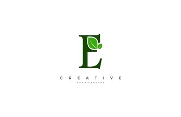 E Letter Logo with Leaf Vector Icon