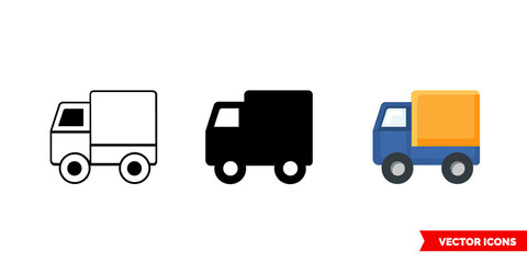 Truck icon of 3 types. Isolated vector sign symbol.