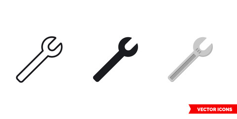 Wrench icon of 3 types. Isolated vector sign symbol.