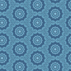 Blue mandala seamless pattern, oriental background for invites, greetings, posters, birthday greetings, anniversary, jubilee, wallpapers