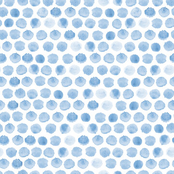 Watercolor blue dots seamless pattern, hand drawn spots background for invites, greetings, posters, birthday greetings, anniversary, jubilee, wallpapers