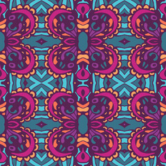 Vector seamless pattern flower colorful ethnic tribal geometric psychedelic print