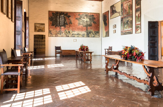 Angera, Italy - April 20, 2018: Interiors of Fortress Borromeo of Angera or Rocca di Anger. Is Castle of the lake Maggiore in Angera.