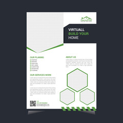 Abstract Construction Flyer Design. Green color, Business Flyer. A4, brochure cover design. vector Shape design