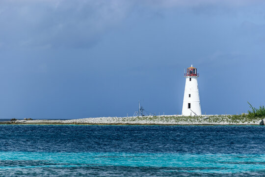 Nassau, Bahamas. Hog Island Lighthouse on Paradise Island in Nassau Harbour