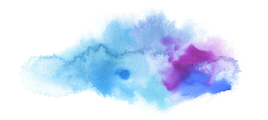 Abstract color watercolor cloud and ink blot painted background.