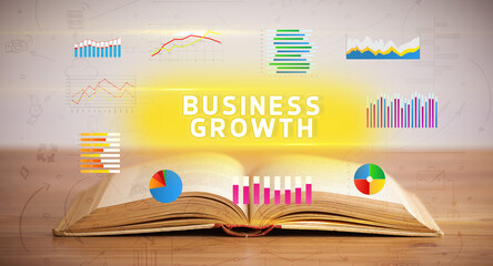 Open book with BUSINESS GROWTH inscription, new business concept