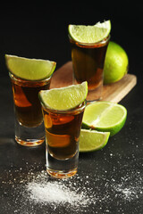 Shots with tequila with salt and lime