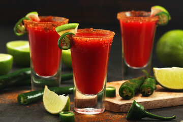 Shots with sangrita - traditional Mexican cocktail