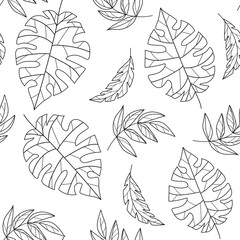 Tropical palm leaves, botanical vector illustration, seamless pattern. Flat style for spring and summer design. For paper, cover, fabric, gift wrap, wall art, home decor