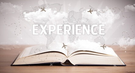 Open book with EXPERIENCE inscription, vacation concept