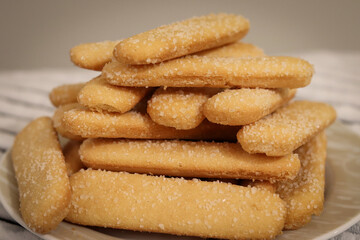 Delicious crispy biscuit coated with sugar crystals.