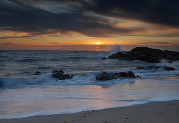 Fototapeta na wymiar Peaceful beach sunset in Viana do Castelo outskirts, Portugal