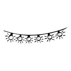 Party lights, garland in black and white, isolated simple hand drawn vector illustration in doodle style
