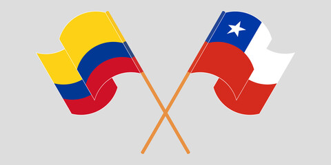 Crossed and waving flags of Colombia and Chile