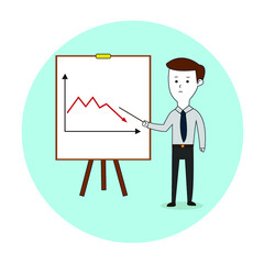 Business Graphic Down Presentation By A Man Illustration Vector