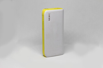 Isolated white power bank yellow line
