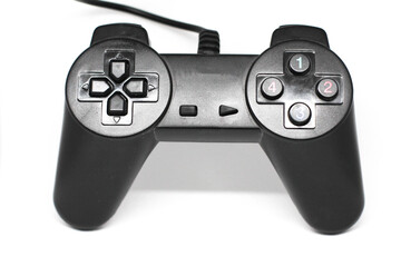 Isolated black game controller.