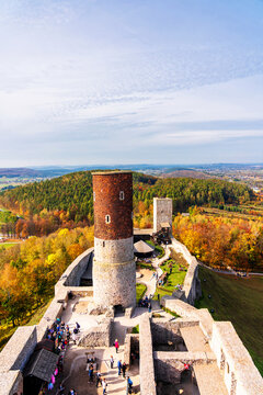 CHECINY, POLAND - OCT 16, 2019: The castle in Checiny near Kielce was built at the turn of the 13th and 14th centuries. It is an important monument of Poland