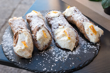 Sicilian cannoli with ricotta and candied