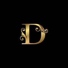 Golden D Initial Letter luxury logo icon, vintage luxurious vector design concept alphabet letter