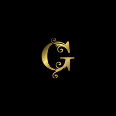 Golden G Initial Letter luxury logo icon, vintage luxurious vector design concept alphabet letter