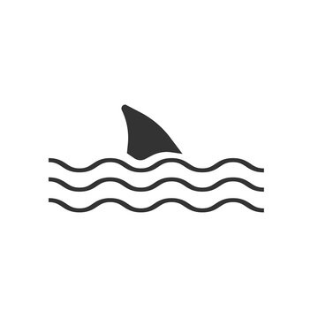 Shark attack warning sign with shark dorsal fin swimming in water flat vector color icon for apps and print