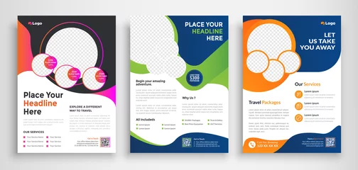 Fotobehang Travel Flyer poster pamphlet brochure cover design layout background, three colors scheme, vector template in A4 size - Vector © Nextin