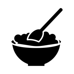 ceramic dish with spoon and food silhouette style