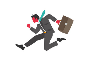  Businessman running in a hurry. Dressed in formal office suit, tie and briefcase . Flat style vector image.