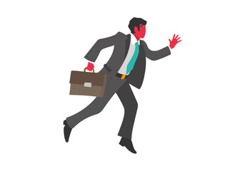  Businessman running in a hurry. Dressed in formal office suit, tie and briefcase . Flat style vector image.