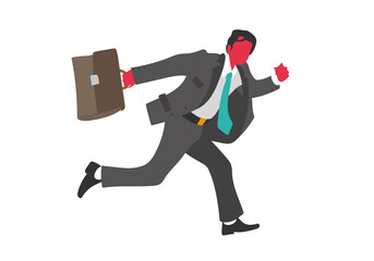  Businessman running in a hurry. Dressed in formal office suit, tie and briefcase . Flat style vector image.