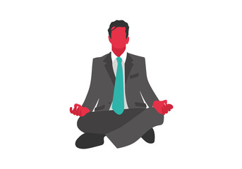 Businessman meditating in lotus pose, dressed in formal office suit and tie. Flat style vector image.