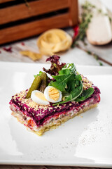 Sponge cake with berry cream in chocolate glaze