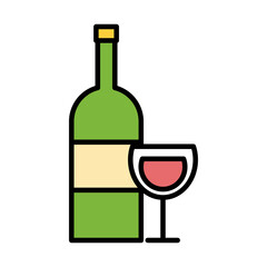 wine cup and bottle drink fill style icon