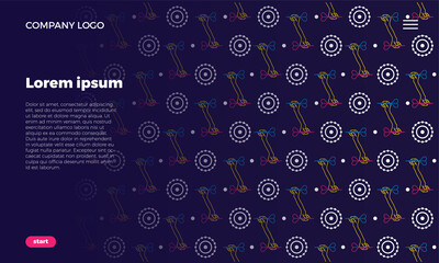 Website Page Concept. Seamless flat neon pattern. A linear hand holds a dart and aims at the target. Concept for web use. On a dark blue background. with place for text