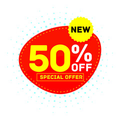 50% off discount sticker, Special offer sale red tag isolated vector illustration. Discount offer price label,symbol for advertising campaign in retail, sale promo marketing.