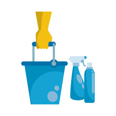 splash spray bottles disinfectants with glove and bucket