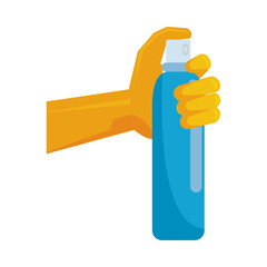 hand with splash spray bottle disinfectant icon