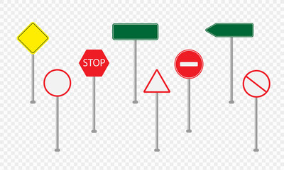 Set of road signs isolated on transparent background. eps 10