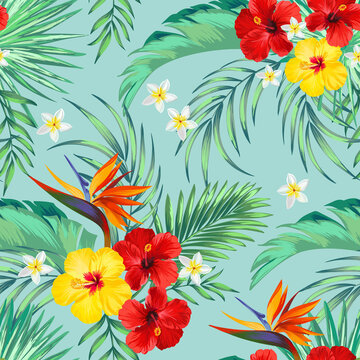 Trendy vector pattern in tropical style. Seamless botanical print for textile, print, fabric on hand drawn background.