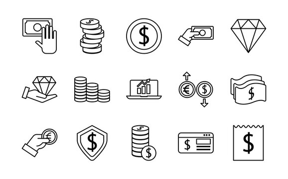 bundle of money set icons
