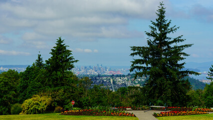 View to downtown Vancouver from a BC park garden