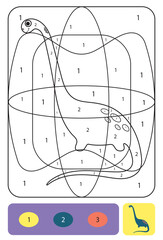 Cute dino coloring page for kids. Coloring puzzle with numbers of color