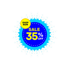 35% off discount sticker, sale blue tag isolated vector illustration. Discount offer price label,symbol for advertising campaign in retail, sale promo marketing.Sale banner template